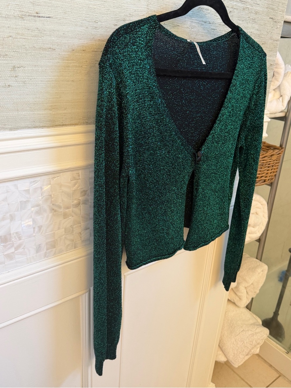Large free people emmaline metallic cardigan sweater sparkly green - Picture 9 of 15